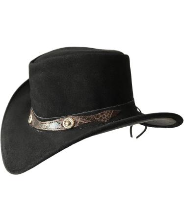BRANDSLOCK Handcrafted Leather Cowboy Hat - Lightweight Wide Brim Outback Cowgirl Hat in XX-Large Black - Buy Online on GoSupps.com