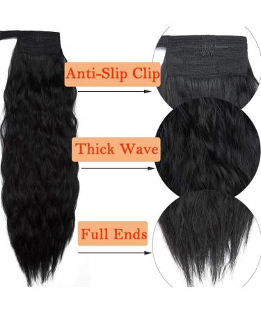 20 Inch Dark Black Wavy Wrap Around Synthetic Ponytail Extension - Corn Wave Yaki Curly Style - Buy Online on GoSupps.com