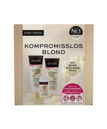 John Frieda Blonde+ Repair System Set - Pre-Shampoo Treatment Shampoo & Conditioner - Free Megrhythm Eye Mask - Bond Building Plex - International Shipping Available - Buy Online on GoSupps.com