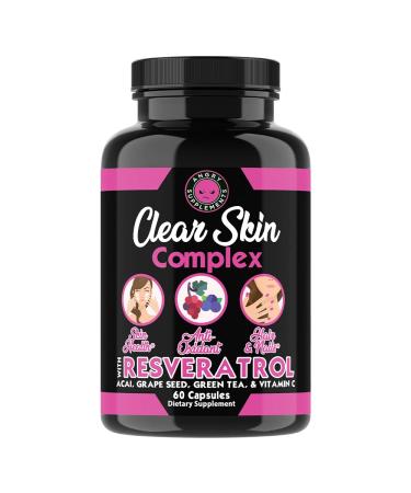 Angry Supplements Clear Skin Complex w. Resveratrol  Acai  Green Tea  Grape Seed & Vitamin C for Skin  Hair & Nail Health Beauty Blend (60ct/1-Bottle) 60 Count (Pack of 1)
