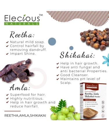 Buy Elecious Naturals 3-in-1 Amla Reetha & Shikakai Powder - 100% Natural Hair Cleanser Chemical-Free & Ready to Use | International Shipping - Buy Online on GoSupps.com