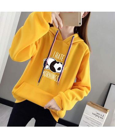 Bigfanshu Women's Dresses Autumn Hoodies Character Print I Hate Morinings Sweatshirt with Pocket Yellow - Buy Online on GoSupps.com