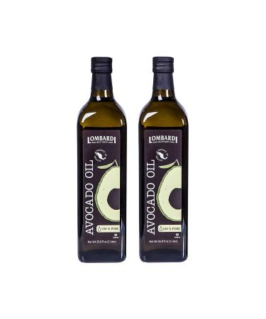 Lombardi 100% Pure Avocado Oil 2 Pack 67.6 fl oz (2 x 33.8 fl oz) Premium Quality 2 Liters (2 x 1 Liter) Kosher Non-GMO Product of Mexico Cold Pressed for Cooking, Baking, Salad Dressing