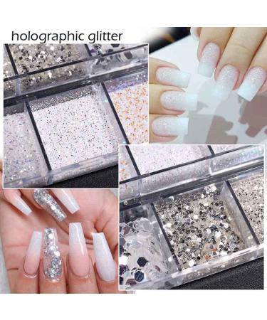 Shop GZSYY Nail Glitter Shimmering Sugar - 12 Unique Designs White Effect Multi-Color Laser Sequins for Stunning Glitter Nails - Buy Online on GoSupps.com