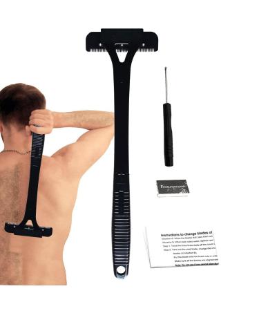 Back razor with a long handle back hair cutter for men - manual body hair cutter back razor - hair removal tools extra long handle quick trimming body care for male black