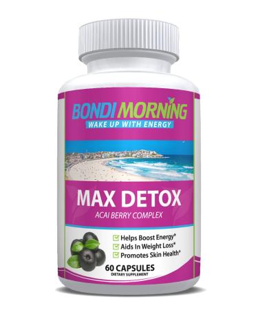 Max Detox Dietary Supplement  Natural Healthy & Safe New Formula Pure Herbal Ingredients Acai Berry Papaya & Ginger Promotes Colon Cleansing & Removes Toxins  60 Capsules