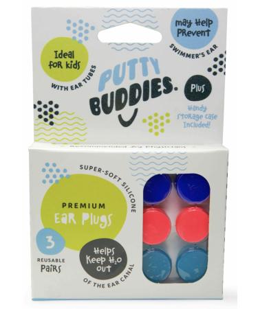 Putty Buddies Original Swimming Earplugs - The Best Swimming Ear Plugs - Block Water - Super Soft - Comfortable - Great for Kids - 3-Pair Pack Purple/Teal/Magenta