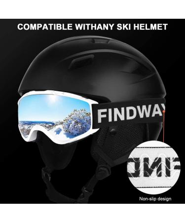 Findway Ski Goggles 100% UV Protection OTG Snow Goggles - White/Silver (VLT 21%) | Men, Women & Youth - Buy Online on GoSupps.com