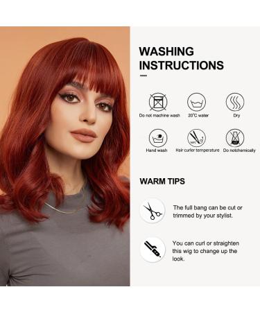 OUFEI Red Bob Wig with Bangs for Women Short Wavy Natural Synthetic Hair Heat Resistant Wigs Cosplay Daily Party Use Red(8134-1) - Buy Online on GoSupps.com