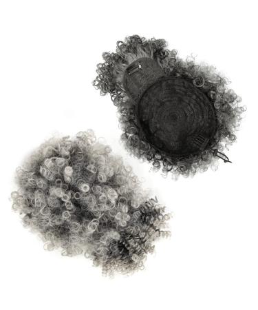 Gray Afro Puff Drawstring Ponytail with Bangs - Salt and Pepper Afro High Puff Bun for Women - Short Kinky Curly Hair Bun - Synthetic Ponytail Extension (T1B/Gray) - Buy Online on GoSupps.com
