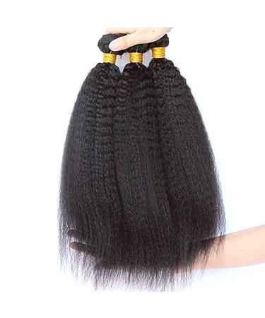 Ladiary Brazilian Kinky Straight Hair Bundles - 3 Remy Human Hair Weaves (20 22 24 Inch) - Natural Black 9A Quality - Buy Online on GoSupps.com