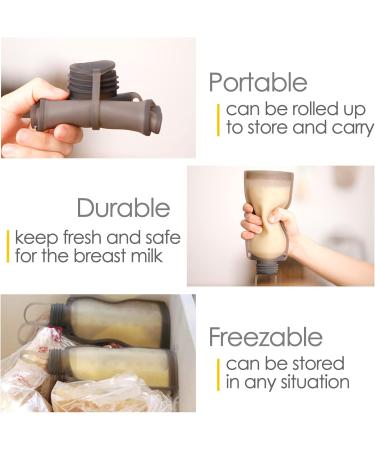 haakaa Silicone Breast Milk Storage Bags Set Breast Milk Storing Bags with Double-Ended Cleaning Brush SUVA Grey 9oz/260ml(5pcs) 5 pcs - Buy Online on GoSupps.com