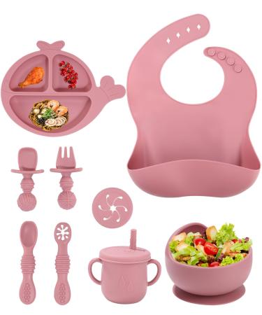 Sobeau 10 pieces of dishes Wale Children's Tearset Telle Silicone Plate Baby BPA Free Baby Dishes with learning spoon Baby non-slip bowl Essteller bib 2-in-1 drinking cup (pink) - Buy Online on GoSupps.com