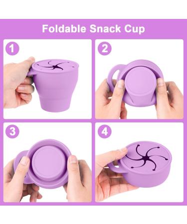 Vicloon Collapsible Silicone Baby Snack Cup - Non-Spill Snack Pot for Toddler with Lid - Purple - Buy Online on GoSupps.com