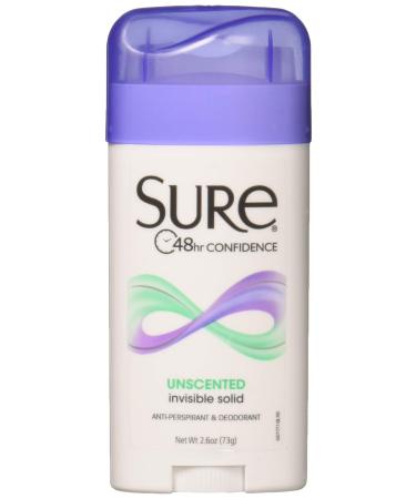 Sure Sure Anti-Perspirant Deodorant Invisible Solid Unscented, Unscented 2.6 oz (Pack of 2)