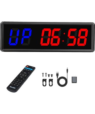Gym Timer, Interval Timer with Ultra-Clear LED, Crossfit Clock Countdown/Up Stopwatch, Wall Workout Timer with Remote, Compatible with Power Bank for Home Gym Garage 1.5 Inch Blue Red