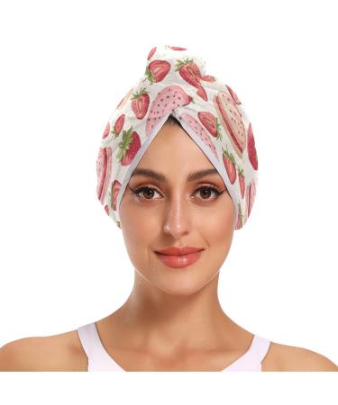 Pink Strawberry Cakes Hair Towel 2 Pack Super Absorbent Hair Drying Towel Quick Dry Hair Turbans Head Towel with Button Twisty Wrap for Women Girls