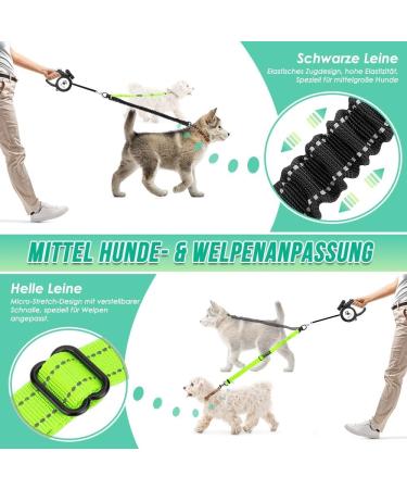 NASJAC Double Dog Leash - No Tangle 360 Rotatable Adjustable Bungee Reflective for Small to Large Dogs - Black & Fluorescent Green - Buy Online on GoSupps.com