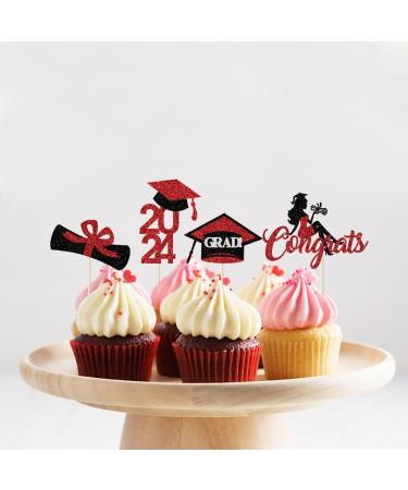Bekaterea 12PCS 2024 Graduation Hats Cupcake Toppers Graduation girl cake decoration 2024 Grad Graduation Appetizer Dessert Decoration Picks Perfect for Graduation Party mini Cake Decorating Black Gold12 - Buy Online on GoSupps.com