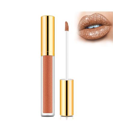 Lipstick Metallic Liquid Diamond Glitter Lipstick Waterproof Lipstick Lipgloss Liquid Metallic Lip Gloss Long Lasting Waterproof Non-stick Cup Not Fade Lipstick (A 0.21 fl/oz)