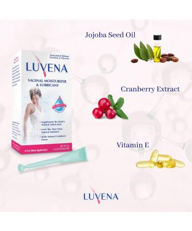 Luvena Vaginal Moisturizer & Menopause Support for Women - 6 Count (Pack of 2) - Relieves Dryness, Redness, Irritation & Burning - Water Based, Paraben & Glycerin Free - 2 Pack - Buy Online on GoSupps.com