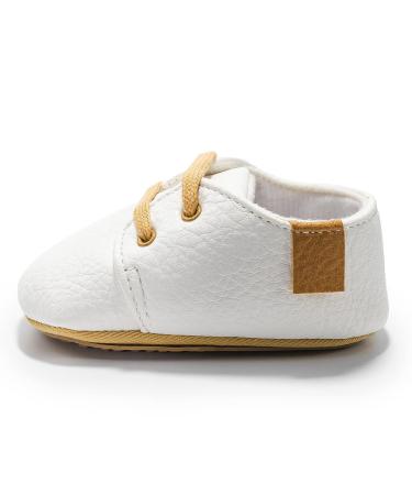 Baby Girls Boys Infant First Walking Shoes Sneakers Anti-Slip Oxford Loafer Flats Infant Toddler PU Leather Shoes 6-12 Months White