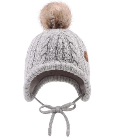 XIAOHAWANG Winter Baby Boys Hat | Velvet Lined Toddler Beanie with Earflap & Pompom | Warm Baby Hats for Girls 0-6 Months Gray - Buy Online on GoSupps.com