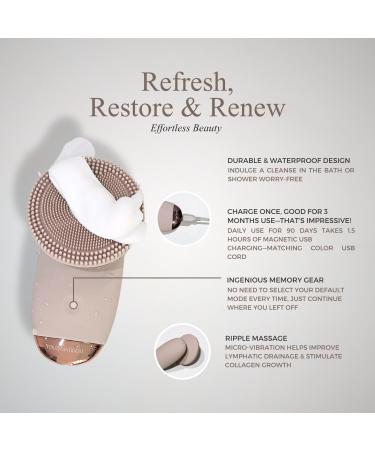 Sonic Facial Cleansing Brush - Waterproof Electric Silicone Face Cleaner with Stand Adjustable Frequency & Magnetic Charger - Velvety Rose - Buy Online on GoSupps.com