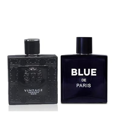 Vintage Heroes Noir&Blue De Paris Combo Cologne for Men/Eau de Parfum Natural Spray Top Notes of Green Apple and Lemon Middle Notes of Tonka Bean Base Notes of Geranium- Natural Spray 100ML