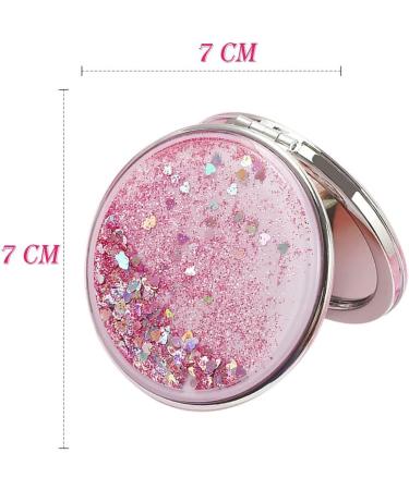 AKOAK Compact Quicksand Pocket Travel Makeup Mirror - Double Sided 1x/2x Magnification - Pink - Buy Online on GoSupps.com