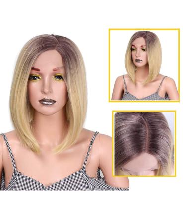 HBINGBING Ombre Blonde Bob Lace Wig - Short Straight Heat Resistant Fiber for Women | International Shipping - Buy Online on GoSupps.com