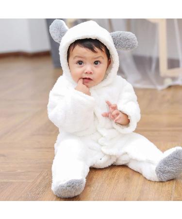 Ceguimos Newborn Baby Hooded Snowsuit Romper | Warm Fleece Cartoon Bear | White | 3-6 Months - Buy Online on GoSupps.com