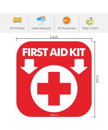 Glow in The Dark First Aid Kit Sign - 4 Pack 6x6 - Photoluminescent Stickers - Up to 8 Hours of Glow - Buy Online on GoSupps.com