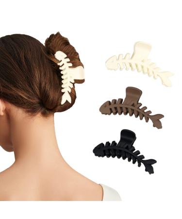 ANQSYY New 3 pcs Resin Fish Bone Large Size Hair Claw Clips for Thick Hair & Thin Hair Nonslip Hair Accessories Fashion Styling for Women Girls