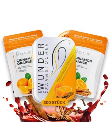 Miracle toothpick - toothpick with taste 3 set - plastic -free chewing gum - helps against bad breath - smoking cessation - fresh breath with flavored toothpick - sugar -free vegan cinnamon / orange - cinnamon orange