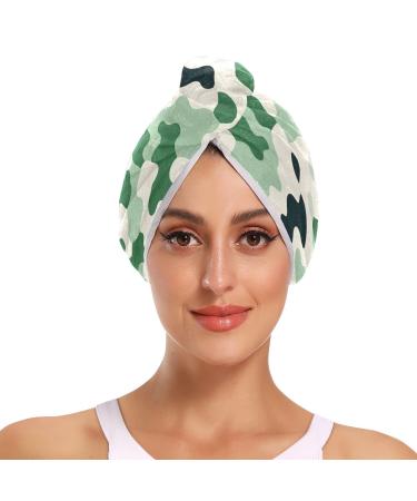 Black Green Teal Graffiti Hair Towel 2 Pack Super Absorbent Hair Drying Towel Quick Dry Hair Turbans Head Towel with Button Twisty Wrap for Women Girls