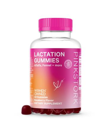 Pink Stork Lactation Support Gummies Lactation Supplement with Alfalfa Milk Thistle Vitamin D and B12 for Breast Milk Supply Postpartum Recovery Breastfeeding Essentials - Raspberry 40 Count