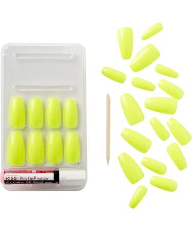 GoldFinger Full Cover Nails Press On 24 Nails Neon Green Color Long Length - Buy Online on GoSupps.com