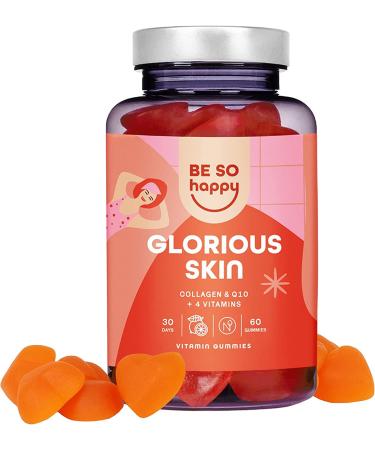 Gummies pour les soins de la peau avec Collag ne et Coenzyme Q10. 60 Gummies 30 jours d approvisionnement go t d agrume. Sans lactose et sans gluten. BeSoHappy