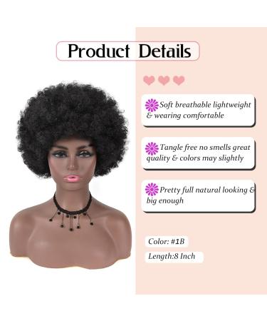 Short Afro Wig for Black Women - Big Bouncy Kinky Curly 70's Style - Premium Synthetic Natural Looking Soft Hair in 1B Black - Buy Online on GoSupps.com