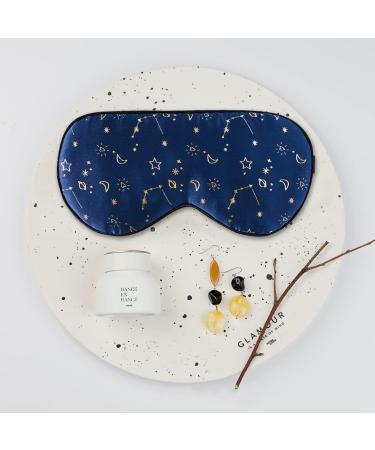 100% Silk Sleep Mask with Adjustable Strap - Golden Starrysky Blue - Buy Online on GoSupps.com