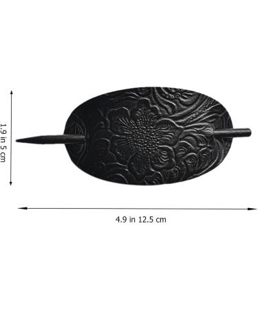 Leather Hair Barrettes - Hair Barrette with Stick | Vintage Faux Leather Hair Clips | Oval Shape Leather Ponytail Holders | Ponytail Hair Clip Hairpin with Retro Style | Hair Slider for Women Girls black - Buy Online on GoSupps.com