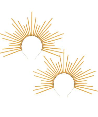 NAUZE 2 Pieces Gold Mary Crown Headband Sunburst Halo Crown Headband Sunburst Goddess Headpiece for Halloween Women Girls Party Cosplay Hair Hoop