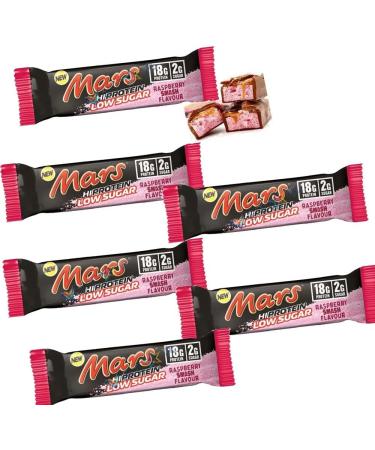 6 x Mars Raspberry Smash Low Sugar Chocolate High Protein chocolate Bars 55g - Buy Online on GoSupps.com