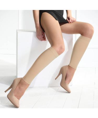 Ailaka 1 Pair 20-30 mmHg Compression Calf Sleeves Women & Men Graduated Support Footless Compression Socks for Varicose Veins Shin Splints Edema Recovery Maternity Cycling Running Travel Large Beige - Buy Online on GoSupps.com