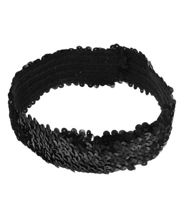 Uonlytech Sequin Headband Adjustable Non Slip Wide Headband Sparkly Black Headband Sports Bling Hairband 1920s Glitter Headdress for Women Girls