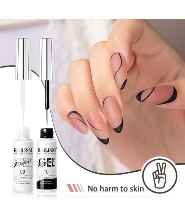 Nail Art Gel Liner Set - Black & White Design Polish Paint - 2Pcs 8ml Soak Off Curing Gel Polish with Thin Brush - DIY Home Salon French Manicure - Buy Online on GoSupps.com