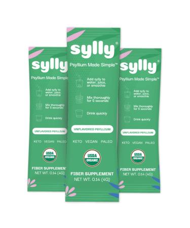 Fiber Supplement Organic Soluble Psyllium Husk Non-GMO, Gluten Free, No Sugar, Effective Prebiotic, 14 On-The-Go Single Serve Stick Packs by Sylly