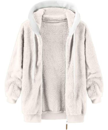 Shop Hanxiulin Oversized Plush Hoodie Coat for Women | Winter Jacket with Hood | 3XL Beige Casual Jacket - Buy Online on GoSupps.com