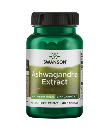Swanson Ashwagandha Extract (Ashwagandha Extract) 450mg Standardized to Withanolide 60 Capsules Lab Tested Soy Free Gluten Free Non-GMO